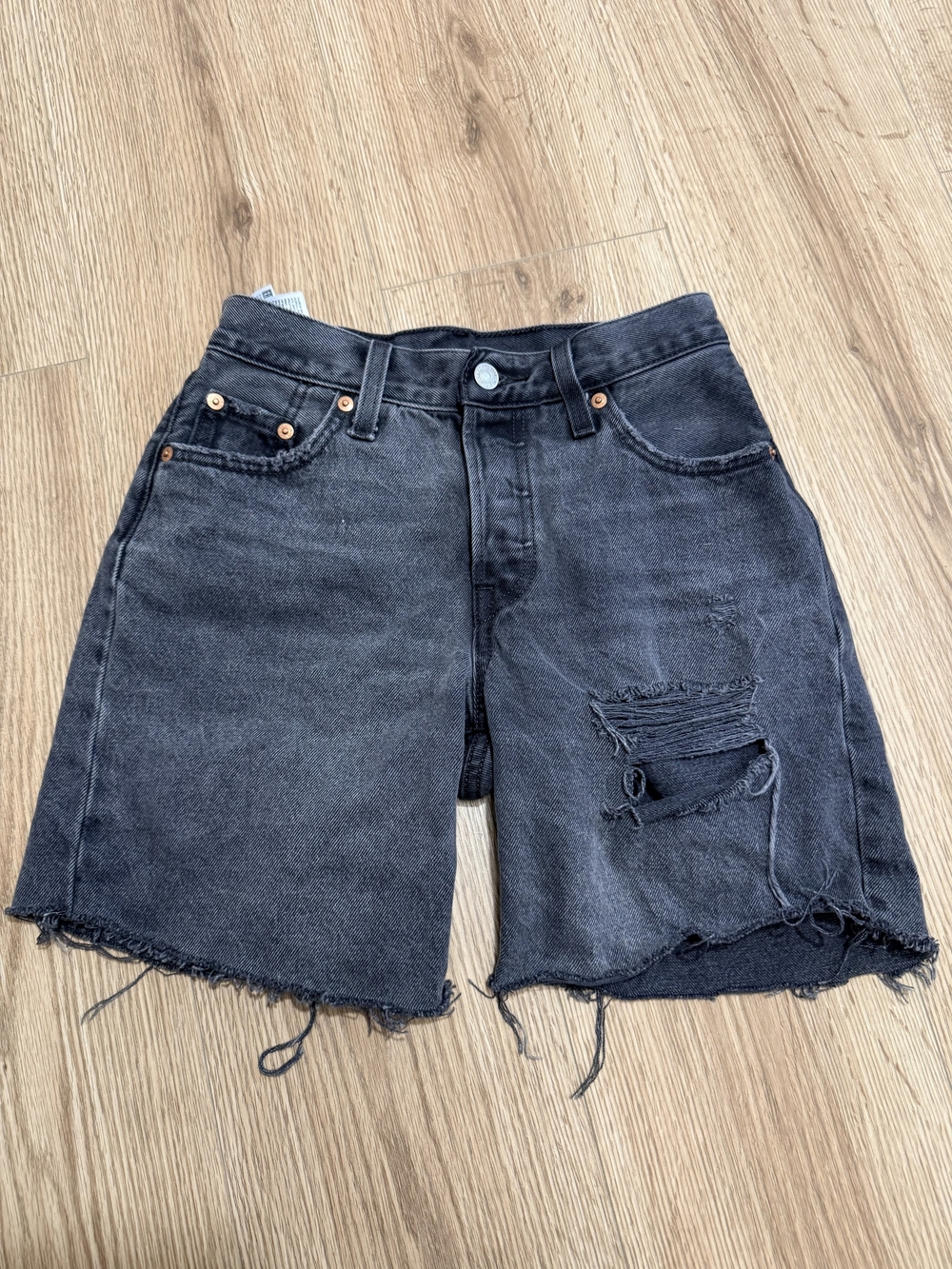 Levi's 501 Black Washed Distressed Denim Shorts